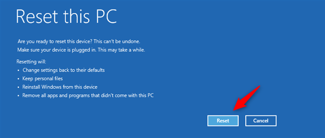 Start the resetting process for Windows 11