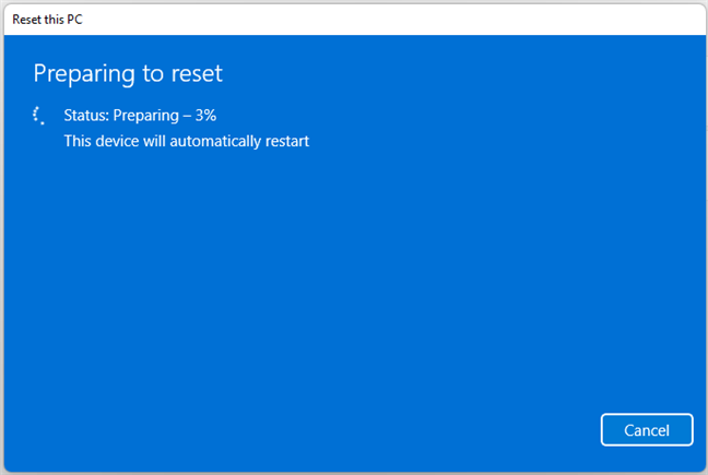 Preparing to reset Windows 11