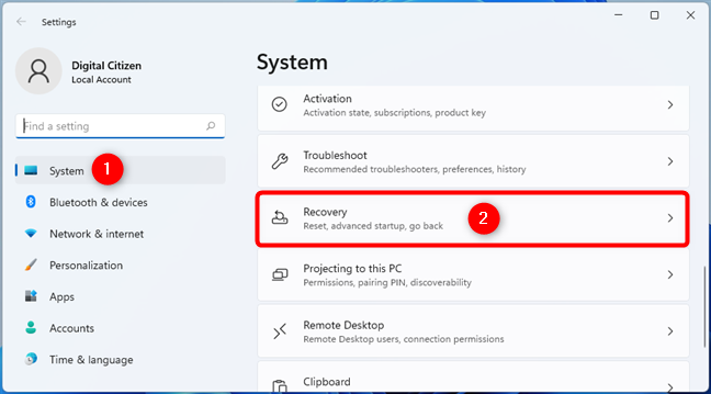 Go to System > Recovery in Windows 11's Settings