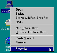 The context menu of yonder (Windows 98)
