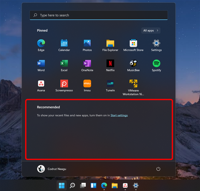 You can't remove the Recommended list from Windows 11's Start Menu