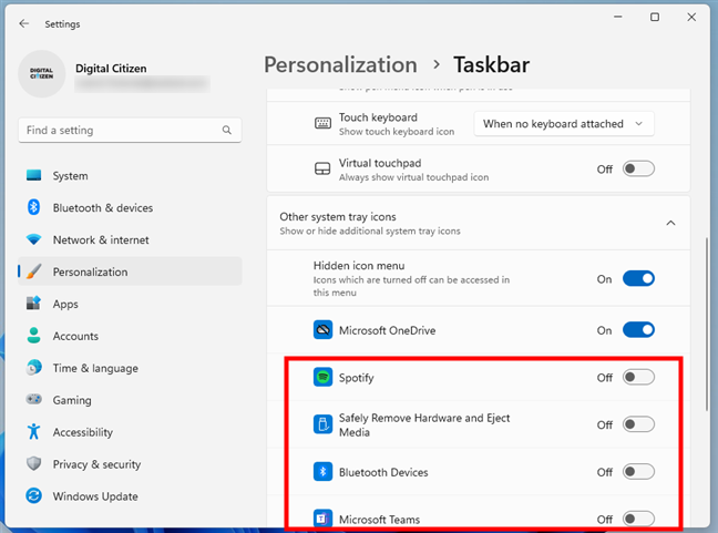 How to choose the system tray icons to hide