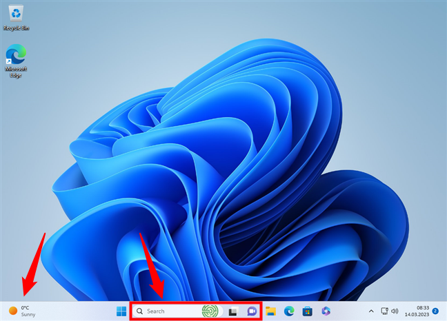The Widgets, Search, Task view, and Chat taskbar items
