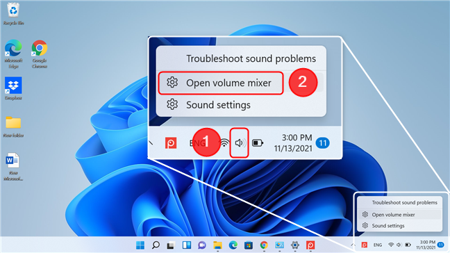 Accessing the Volume Mixer from the taskbar in Windows 11