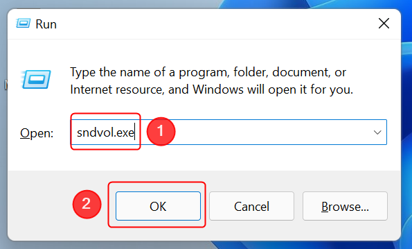 Open the classic Volume Mixer in Windows 11 using the Run window