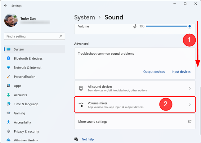 Access the Volume Mixer in the Sound page of the Settings app