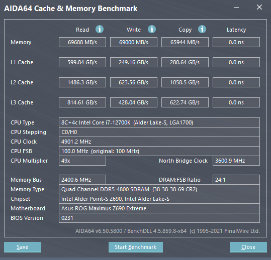 Kingston FURY Beast DDR5-4800 32GB benchmark results: AIDA64