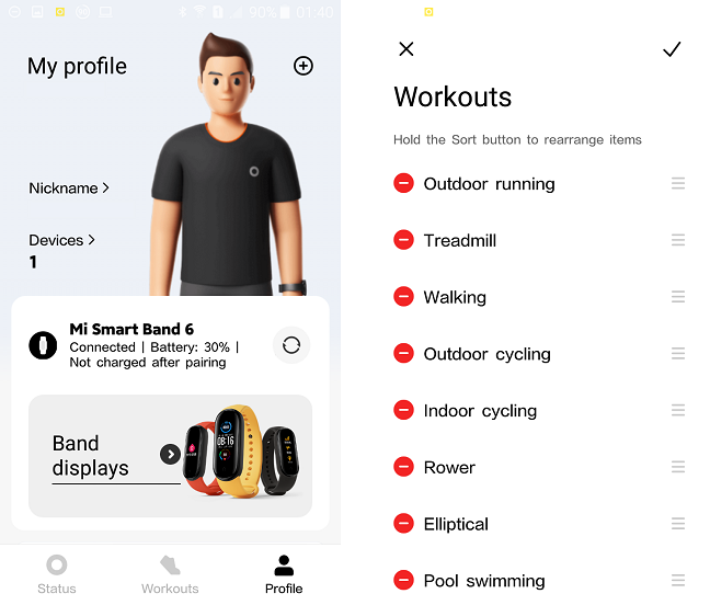 The Xiaomi Wear App allows a good degree of menu personalization for the tracker