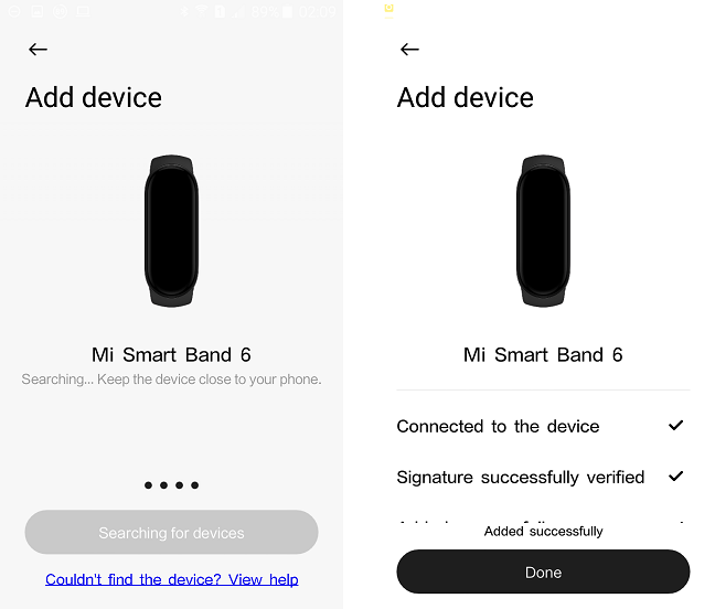 Connecting the Xiaomi Mi Smart Band 6 to the smartphone is easy
