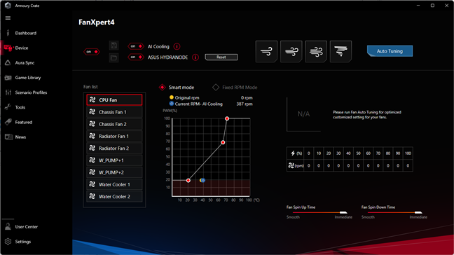 Settings for the fans in your computer