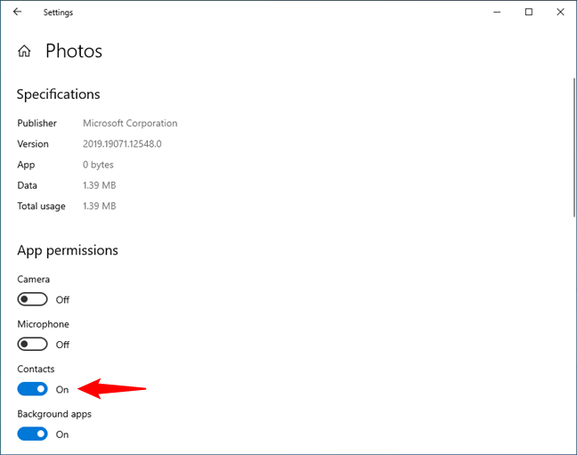 Change permissions for an app in Windows 10