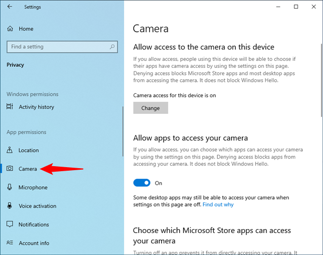 Allow apps access to a device or feature in Windows 10