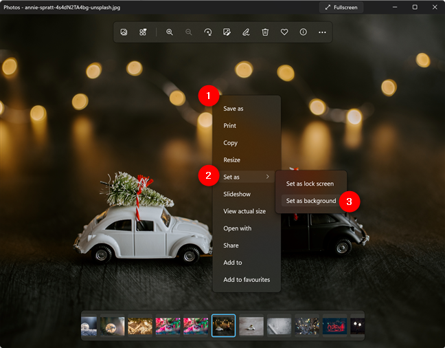 How to change background on Windows 11 from the Photos app