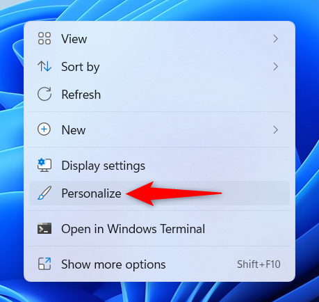 The Personalize option from the right-click menu on the desktop