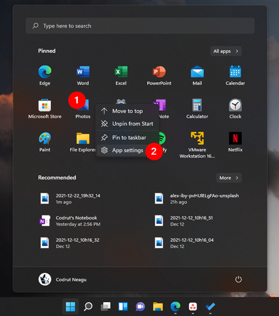 Open the App settings of an app in Windows 11