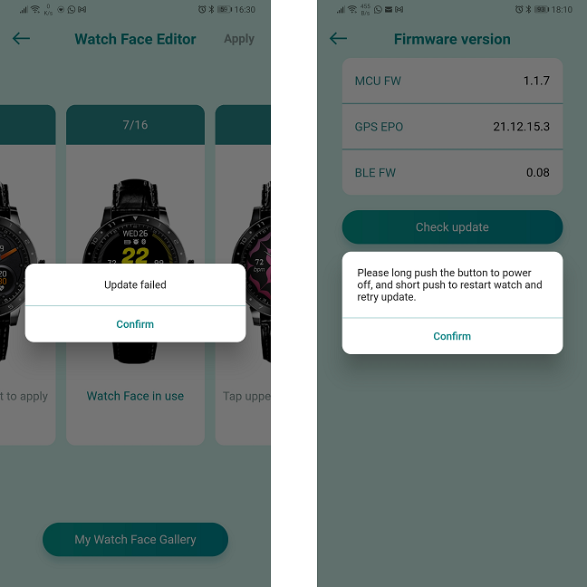 Update fails when trying to download new firmware on the VivoWatch 5
