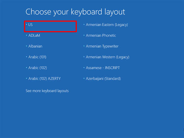 Choose a keyboard layout