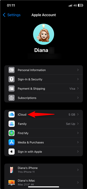 Tap iCloud