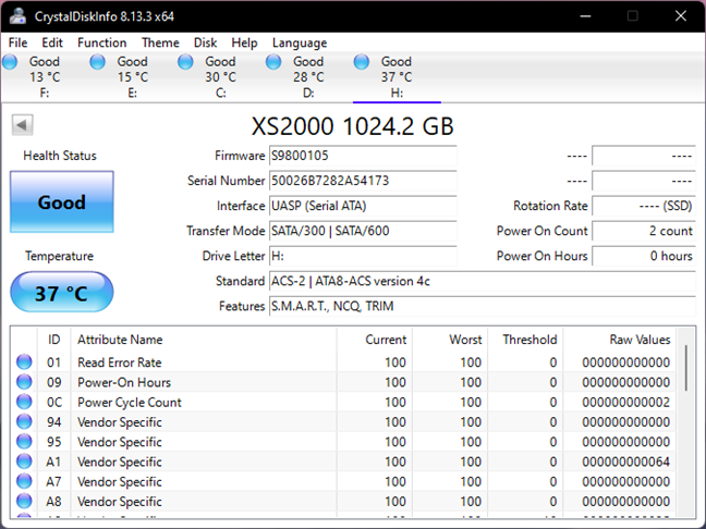 Information about the Kingston XS2000 SSD