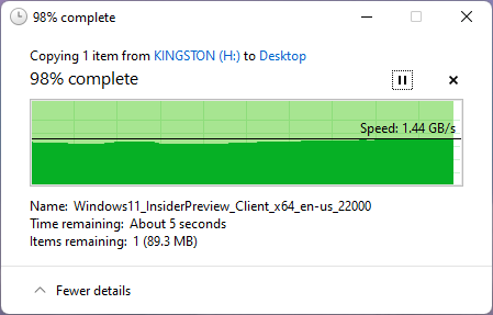 Copying a large file from the Kingston XS2000 to the internal SSD