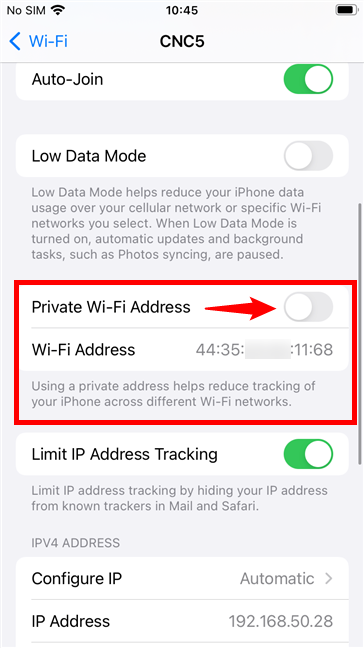 Enable the Private Wi-Fi Address to spoof your MAC address on an iPhone