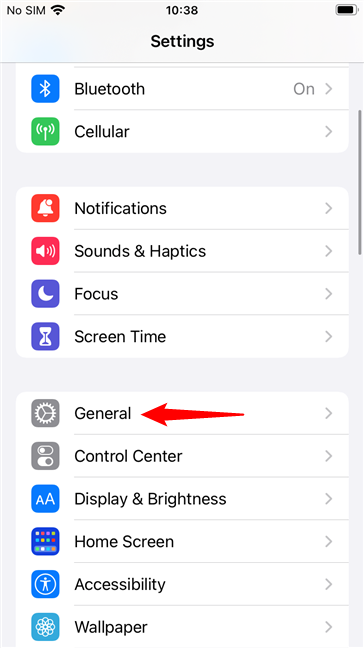 The General entry from an iPhone's Settings