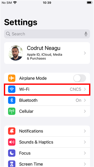 Opening the Wi-Fi settings on an iPhone