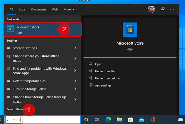 Open Microsoft Store using Search in Windows 10