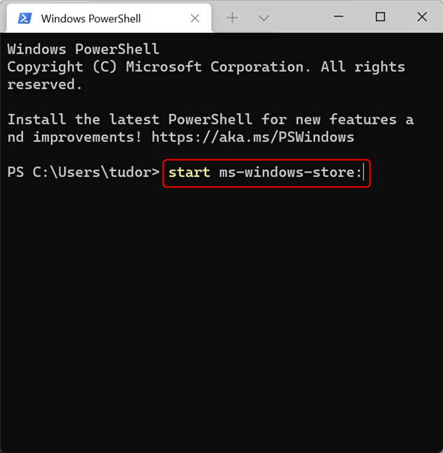 Open the Microsoft Store using a command-line interface