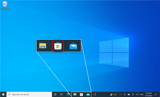 The Microsoft Store icon on the taskbar in Windows 10