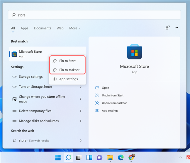 Pin the Microsoft Store app to the taskbar or the Start Menu