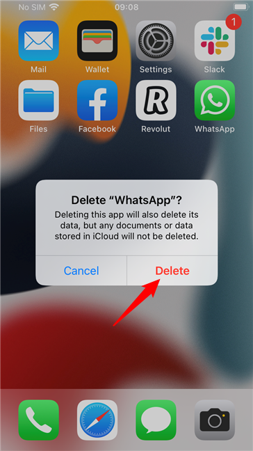 Confirm the Delete process of the app