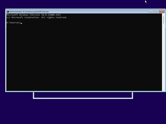 Press Shift + F10 to open Command Prompt