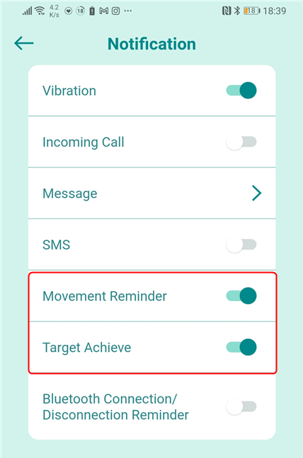 You can enable various reminders and notifications in the ASUS HealthConnect app