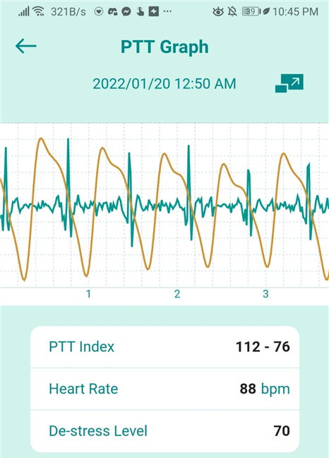 The HealthConnect app displays all the readings in great detail