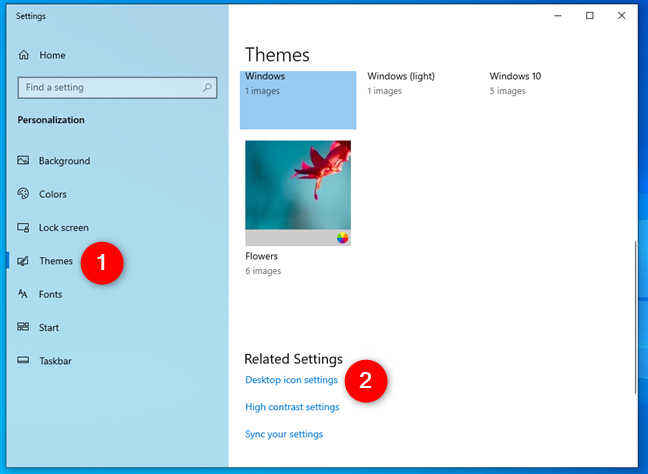 Access Desktop icon settings from the Themes tab in Windows 10