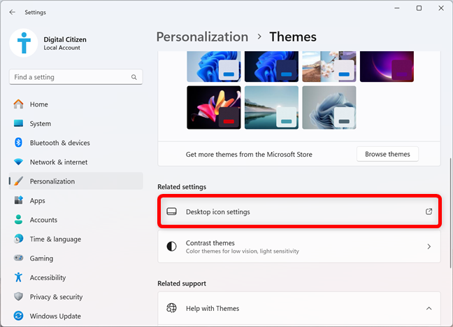 Access the Desktop icon settings in Windows 11