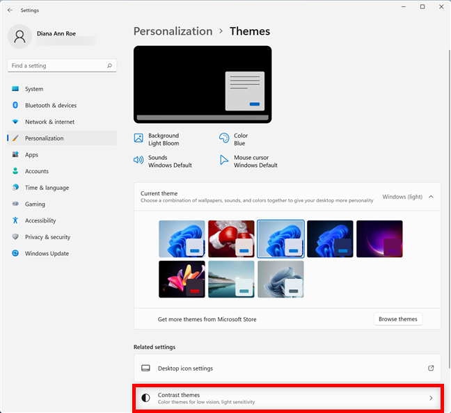 Access the Contrast themes in Windows 11