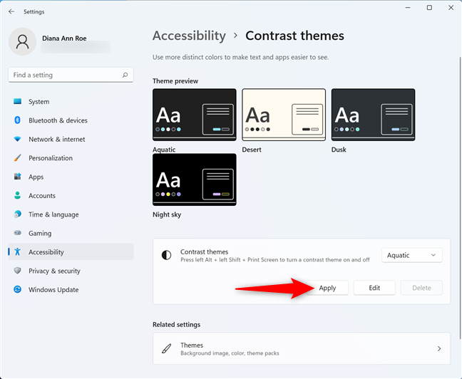 Apply your Contrast theme in Windows 11