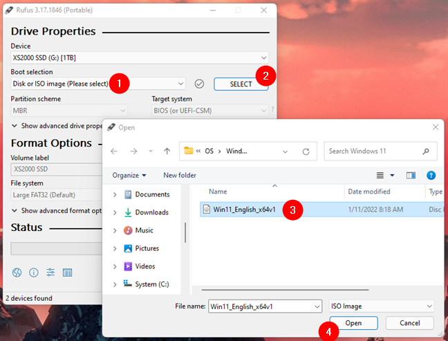 Choose Disk or ISO image under Boot selection