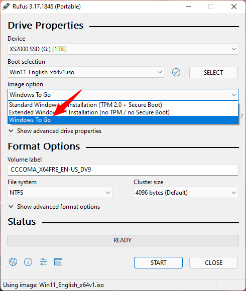 Select the Windows ISO file