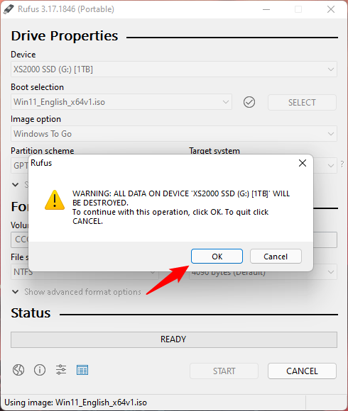 Choose the Windows edition to install on the USB drive