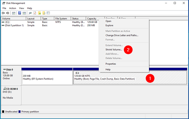 Shrink volume reduces the size of the Windows 10 partition