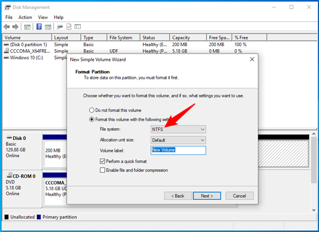 Format the Windows 11 partition using NTFS