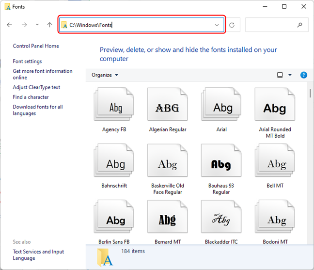 The location of the font folder in Windows 10 and Windows 11 (all users)