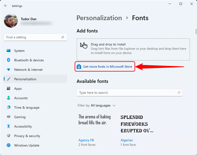 Download and install fonts from the Microsoft Store