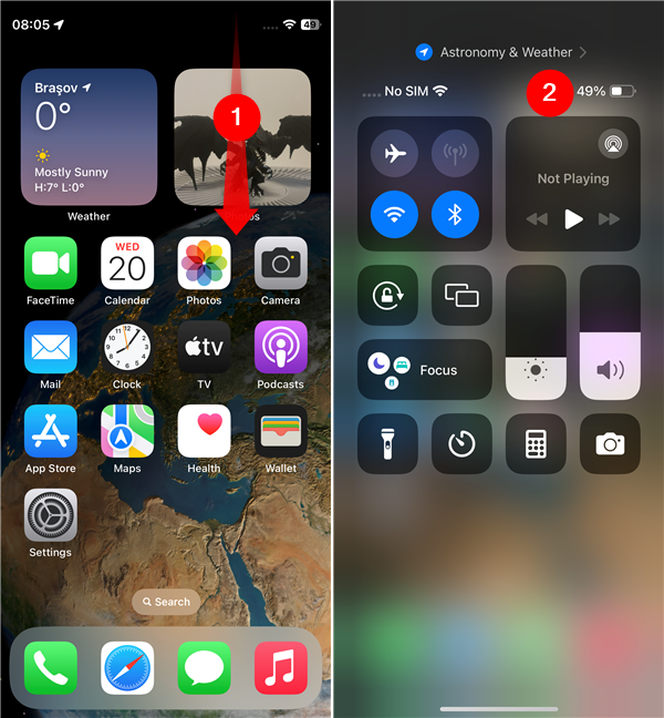 How to check the iPhone battery percentage in the Control Center