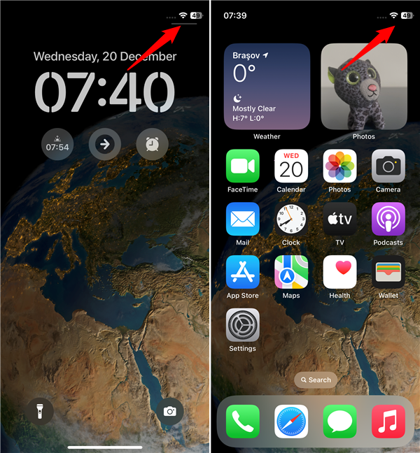 An iPhone that shows battery percentage permanently