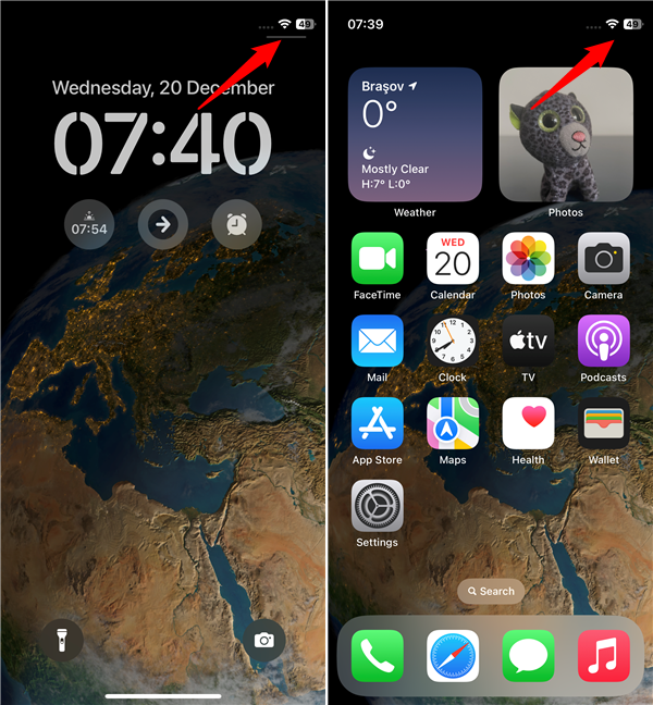 An iPhone that shows battery percentage permanently