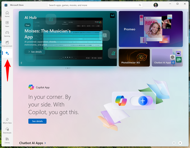 The AI Hub category in Microsoft Store